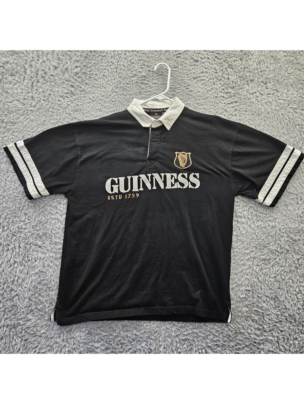 GUINNESS Rugby Shirt Short Sleeve Sewn Letters Polo Men XL Official
